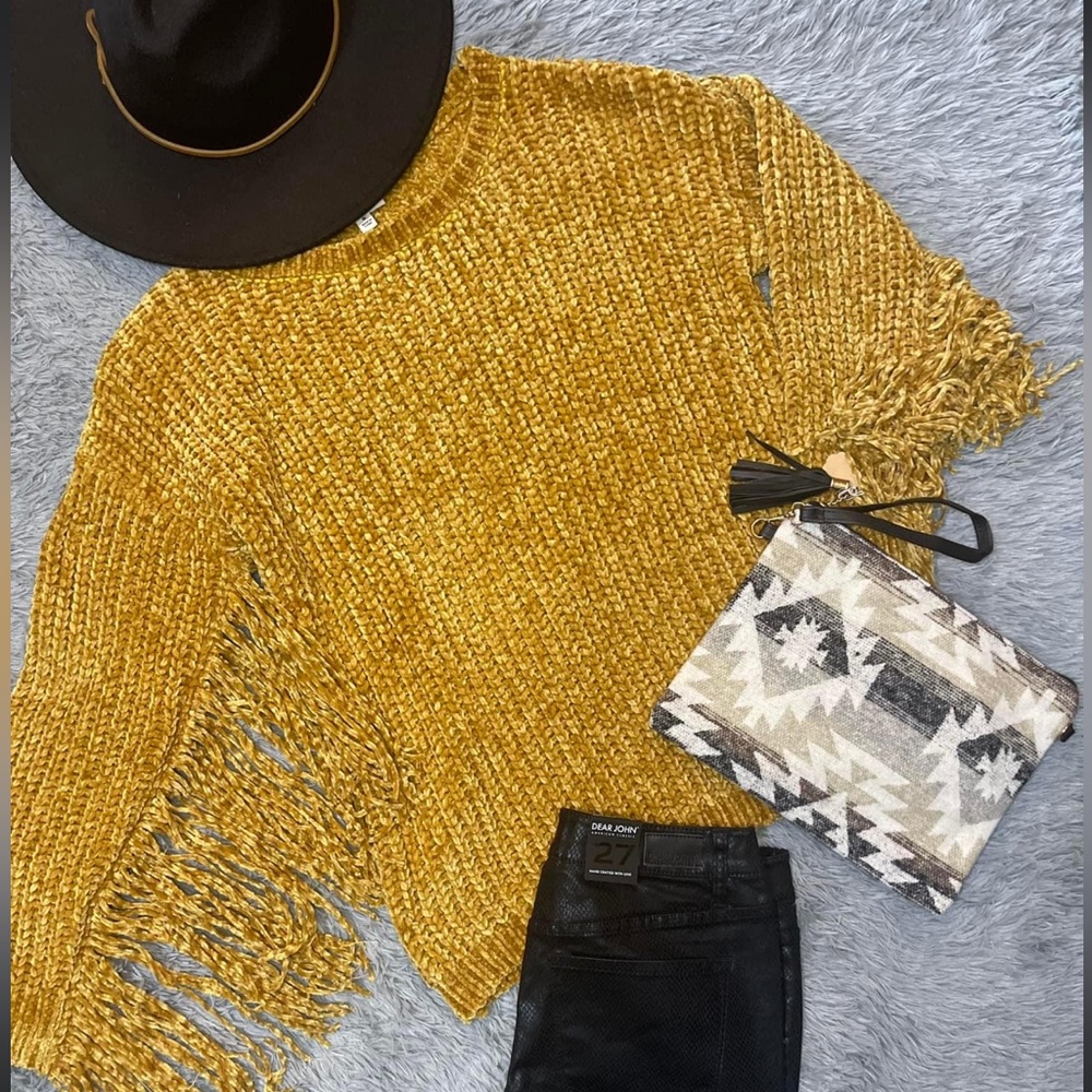 Fringe Mustard Sweater! SO soft!1-Large 1-Medium
